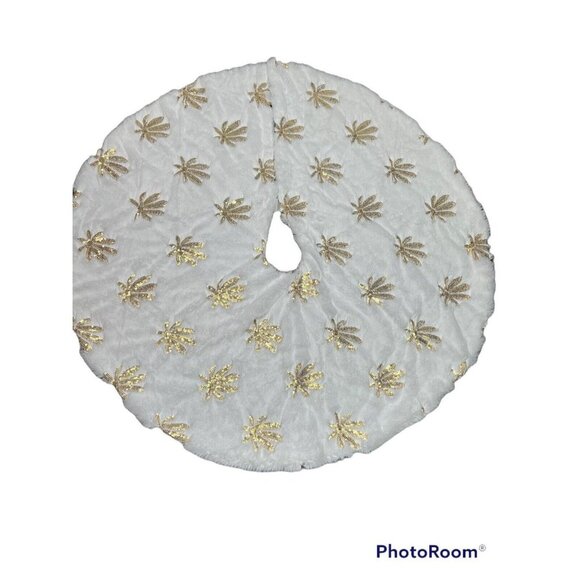 Christmas Tree Skirt White Soft Thick Golden Maple Leaf Decoration 30"/30" (sk13 - Picture 6 of 6